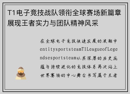 T1电子竞技战队领衔全球赛场新篇章展现王者实力与团队精神风采 T1电子竞技战队领衔全球赛场新篇章展现王者实力与团队精神风采